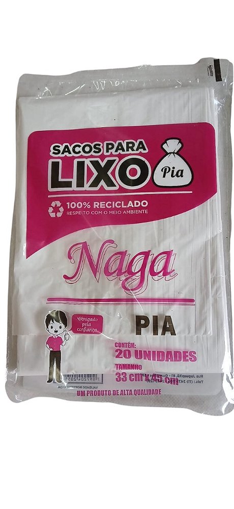 SACO LIXO BRANCO  NAGA PIA   33CM X 45CM  C/20 UNID. PCT