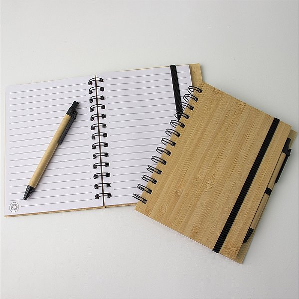 Bloco de Anotações em Bambu com Caneta - 14cm x 18cm
