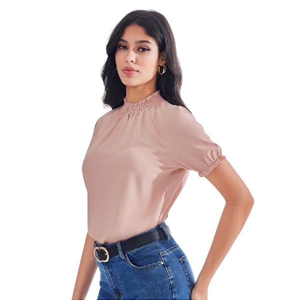 Blusa Feminina Elegante com Babado no Pescoço