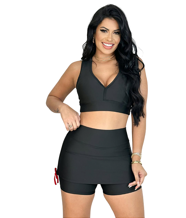 Conjunto Fitness Short Saia Bojo Removível