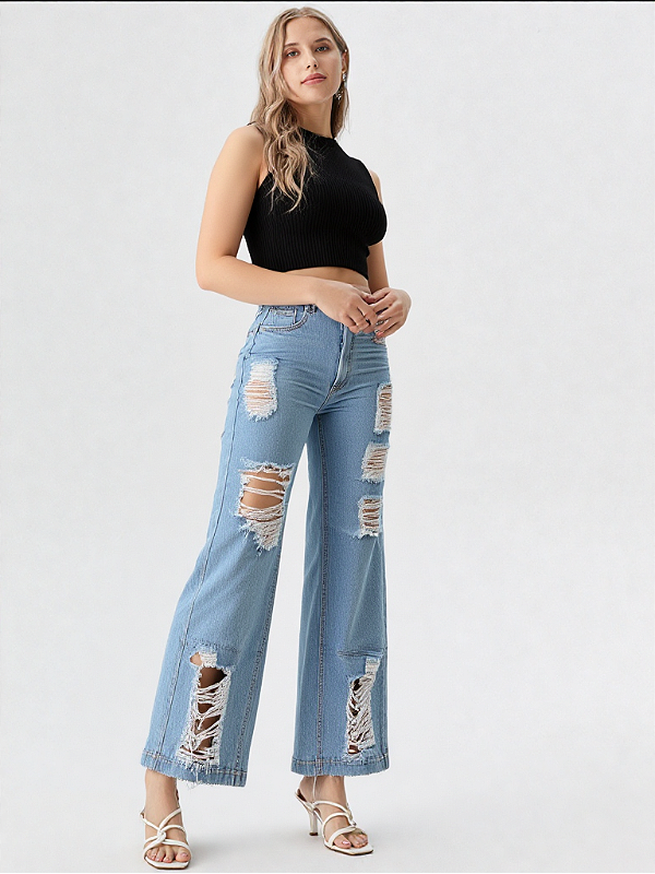 Calça Wide Leg Destroyed