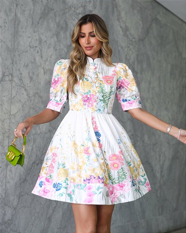VESTIDO CURTO FLORAL AMORE LIMONADA  PINK