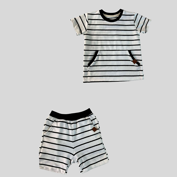 Combinadinho Moletinho Premium Off-White Listras Pretas