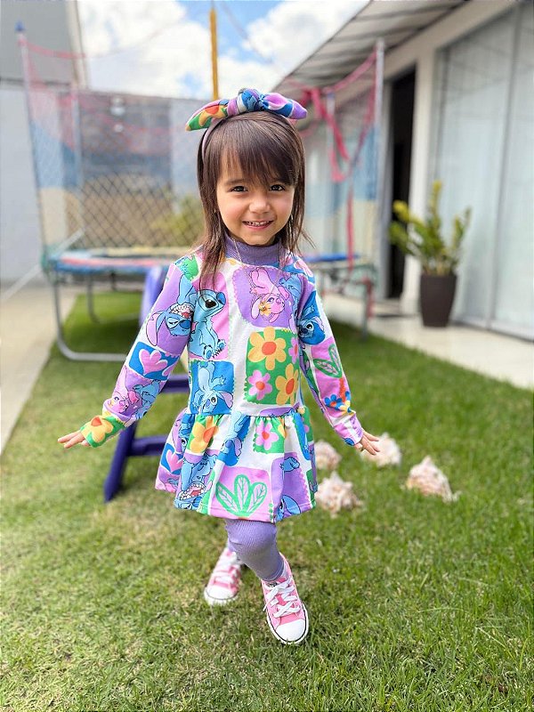 💜Conjunto Vestido e Legging Moletinho Lilo e Stitch