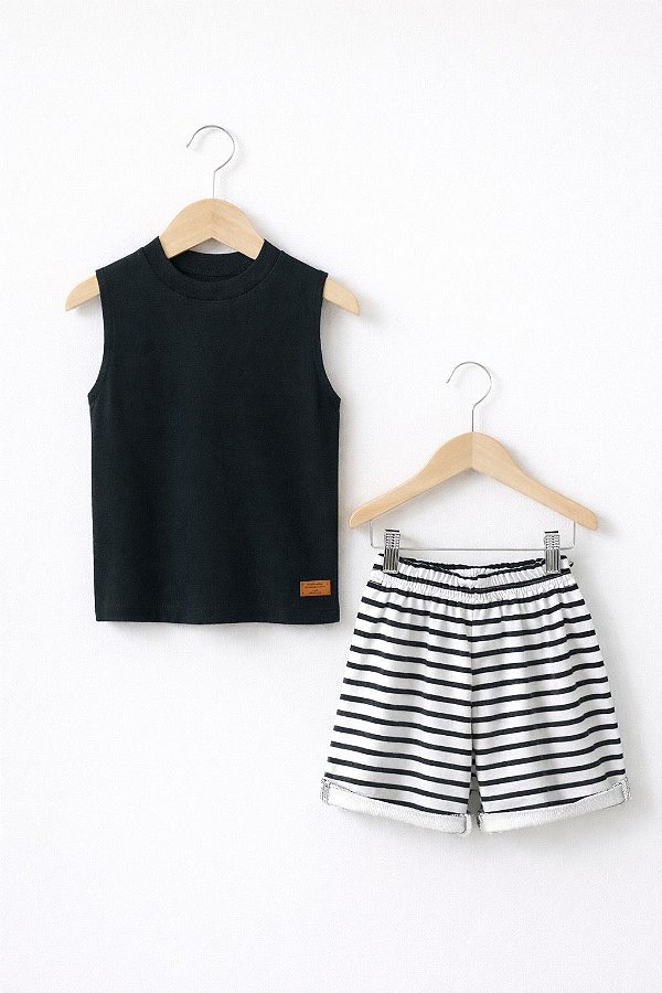 Conjunto regata preto e listras 🖤