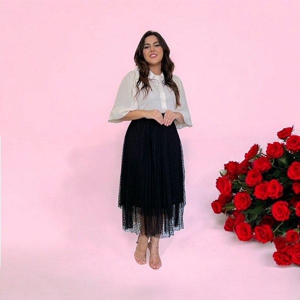 Saia de Tule Plissada Plus Size
