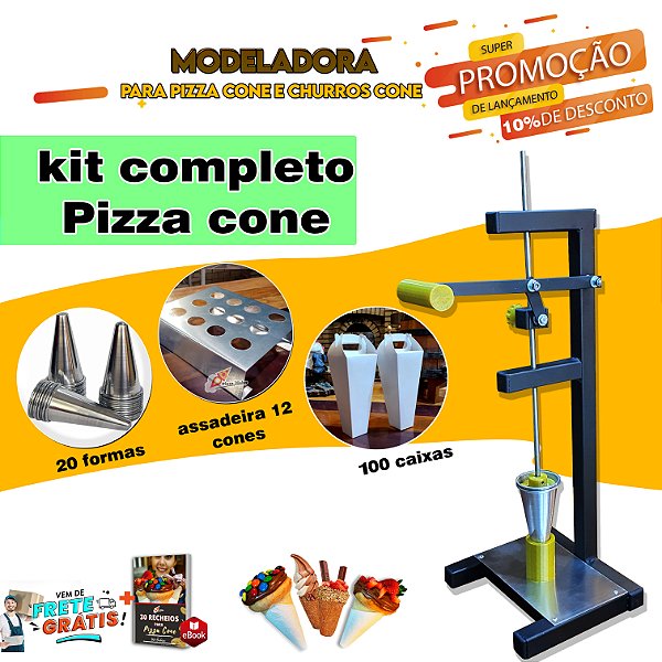 Kit Completo Pizza Cone Modeladora Manual + Formas + Assadeira + 100 Caixas