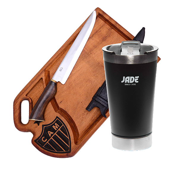 Promoção Tábua Atlético Mineiro + Faca de Churrasco SG + Copo Térmico Jade 473 ML Com Tampa e Abridor