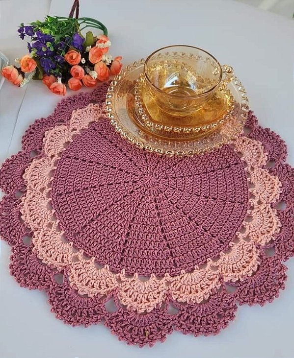 kit Sousplat em crochê 4 peças 40 cm diâmetro S035