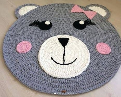Tapete urso para quarto em crochê 120cm diâmetro TS0017