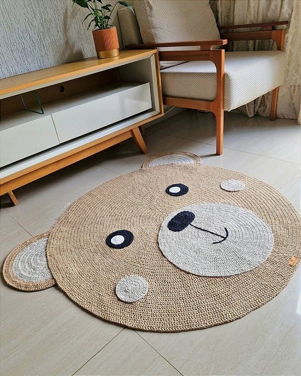 Tapete urso para quarto em crochê 120cm diâmetro TS0019