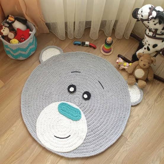 Tapete urso para quarto em crochê 120cm diâmetro TS0020