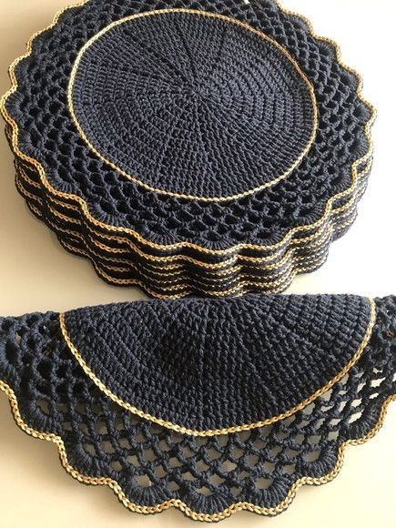 kit Sousplat em crochê 6 peças 40 cm diâmetro S045