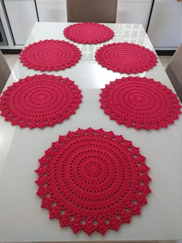 kit Sousplat em crochê 6 peças 40 cm diâmetro S0026