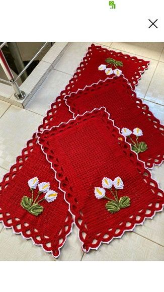 Jogo de tapetes para cozinha em crochê copo de leite 3 peças JC096