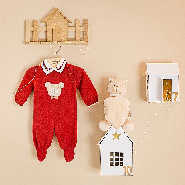 MACACÃO PARA BEBÊS EM TRICOT - URSO COM GRAVATA