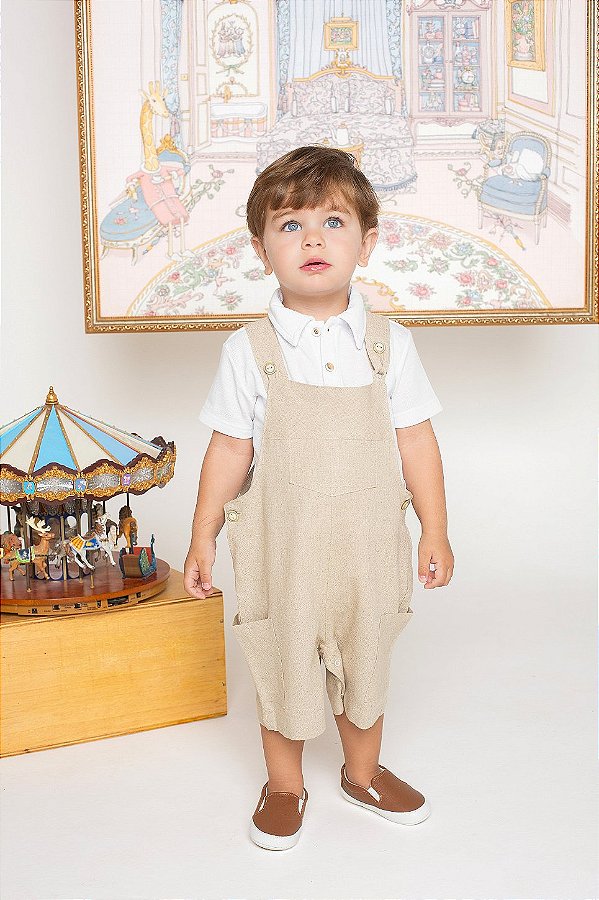 Jardineira masculina infantil linho