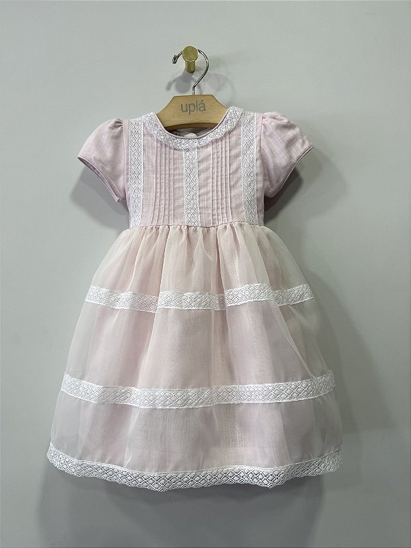 Vestido linho com saia de organza