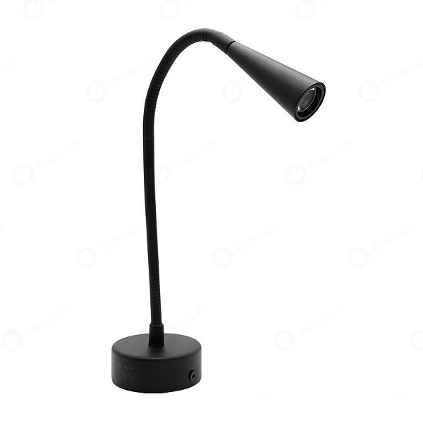ARANDELA LEITURA FLEXIVEL PRETO 3W ALUMINIO