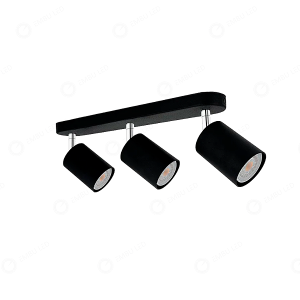 SPOT DE SOBREPOR DIRECIONÁVEL PARA 3 LÂMPADAS MR16 - BASE RETA - PRETO