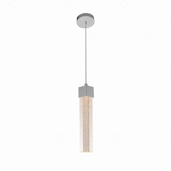 PENDENTE CRISTAL BASE QUADRARA PRATA 30CM - 6W - 3000K