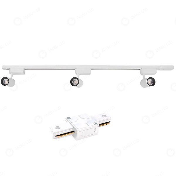 KIT TRILHO + SPOTS BRANCOS - BRANCO NEUTRO (1 TRILHO DE 1M + 3 SPOTS 10W + 1 CONECTOR RETO)