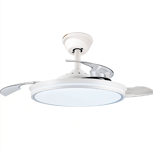 VENTILADOR DE TETO COM PÁ RETRÁTIL E CONTROLE REMOTO - BRANCO COM ILUMINAÇÃO LATERAL