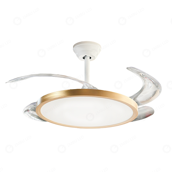 VENTILADOR DE TETO COM PÁ RETRÁTIL E CONTROLE REMOTO - BRANCO + DOURADO