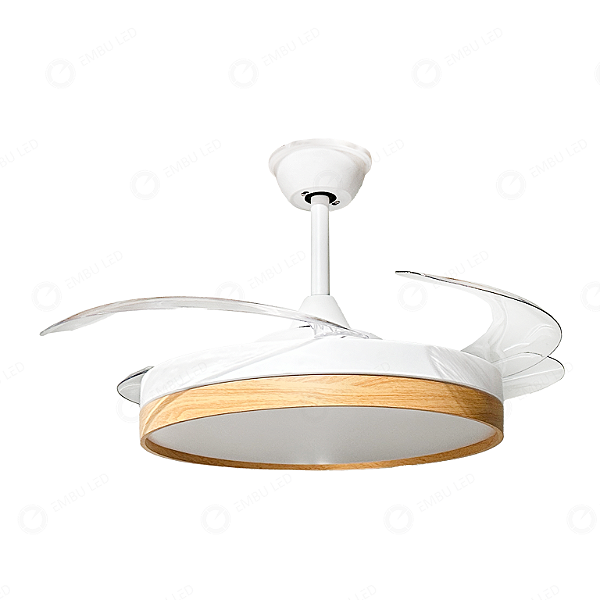 VENTILADOR DE TETO COM PÁ RETRÁTIL E CONTROLE REMOTO - BRANCO + MADEIRA