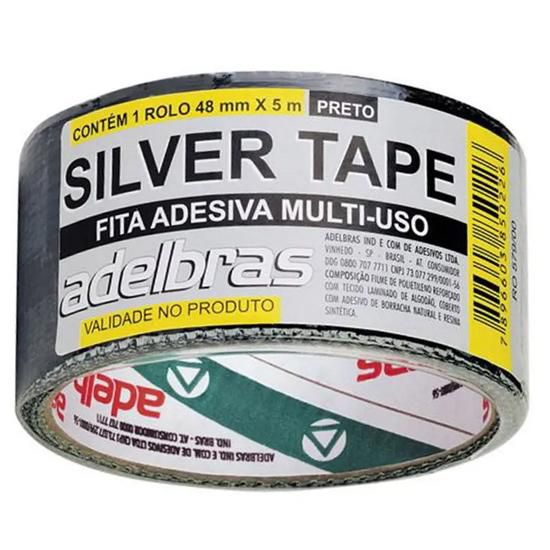 Fita Adesiva Reforçada Multiuso Silver Tape Preta 48mm x 5m Adelbras