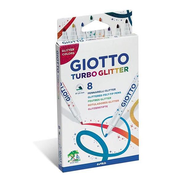 Canetinha Hidrocor Giotto Turbo Glitter 8 Cores - Papelaria fofa