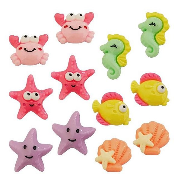 Aplique Charms para Decoração Make + Fundo do Mar Divertido Blister com 12 Unidades – 4111 - Papelaria fofa