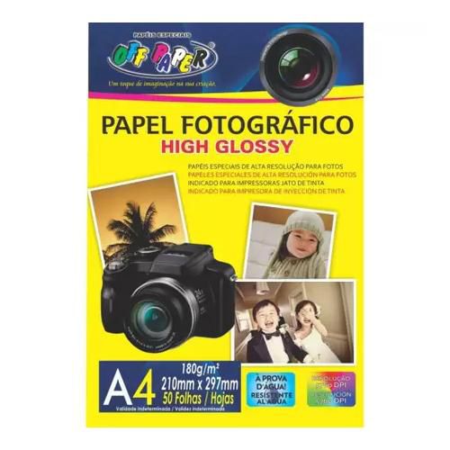 papel fotografico high glossy a4 180g pacote com 50 folhas a prova d'agua resolução 5760 dpi marca off paper