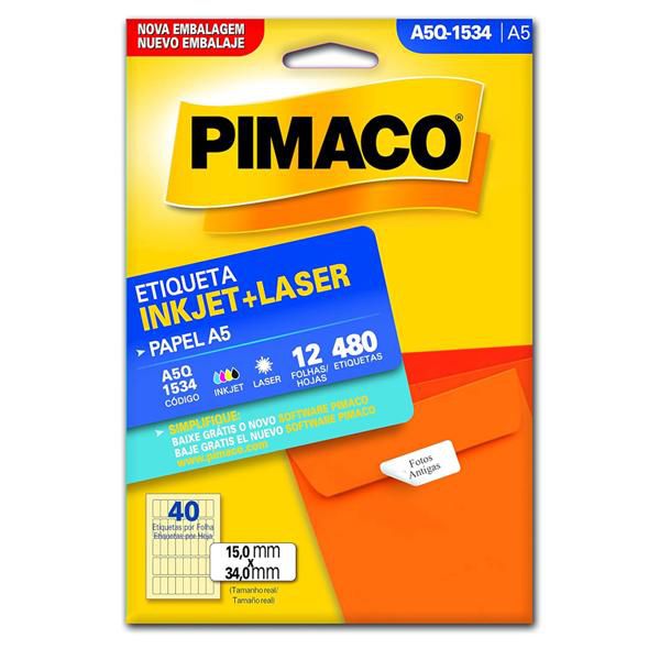 Etiqueta Adesiva Pimaco, Ink-Jet/Laser A5, A5-Q1534E, Branca, 15x34mm