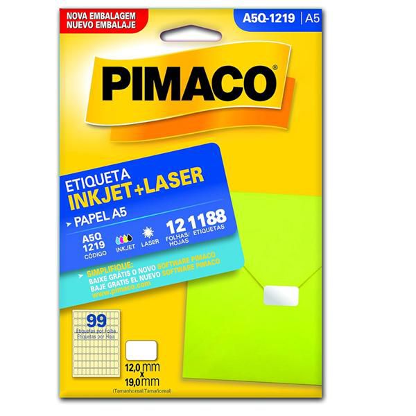 Etiqueta Adesiva Pimaco, Ink-Jet/Laser A5, A5-Q1219E, 12x19mm
