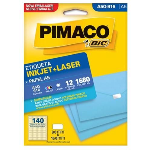 Etiqueta Pimaco A5 Laser A5Q-916 N70 12Fls 9,0X16,0mm