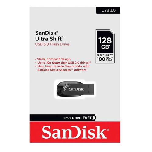 Pen Drive SanDisk 128GB - Ultra Shift USB 3.0 - 100MB/s Leitura de Gravação