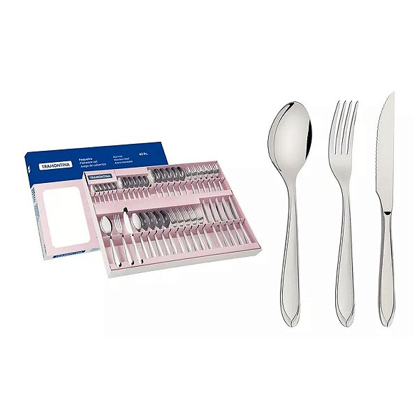 Faqueiro Tramontina Laguna em Aço Inox com Facas para Churrasco Acabamento em Brilho 42 Peças