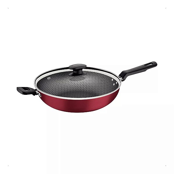 Wok Tramontina Loreto em Alumínio com Revestimento Interno e Externo em Antiaderente Starflon Max Vermelho 28 cm 3,3 L
