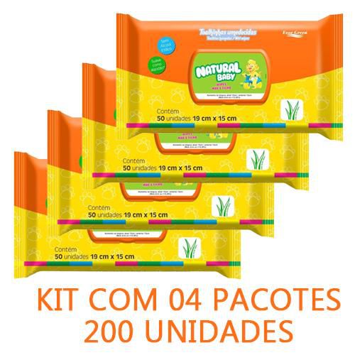 Kit Toalinha Umidecida Natural Baby 4 Uni. 200 lenços