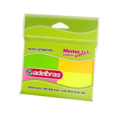 Memo Notes 38x51mm 4 Cores 200 Folhas Adelbras