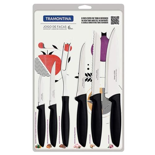 Jogo Facas Inox 6 peças Plenus Preto Tramontina