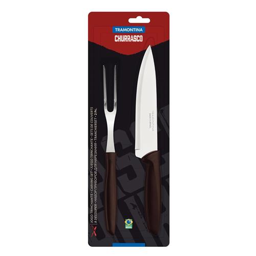 Jogo Trinchante Tramontina Plenus com Lâminas em Aço Inox e Cabos de Polipropileno Marrom 2 Peças