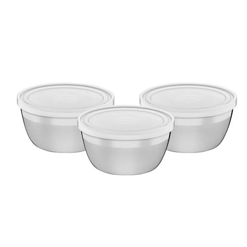 Jogo de Potes em Aço Inox com Tampa Plástica Tramontina Freezinox 3 Peças
