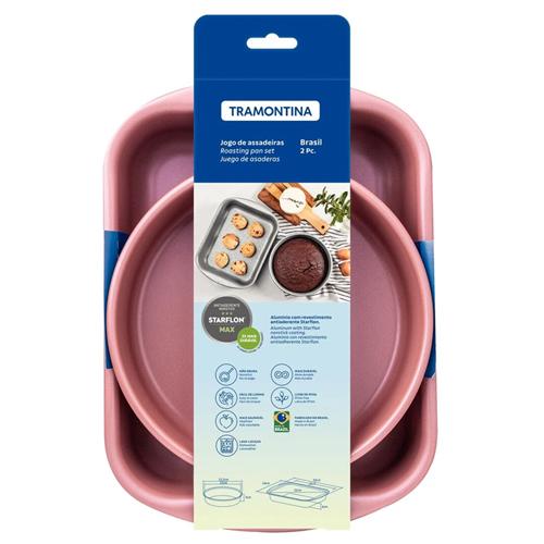 Jogo de Assadeiras Tramontina Brasil em Alumínio com Revestimento Interno e Externo em Antiaderente Starflon Max Rosa 02 Peças