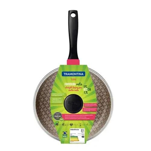 Frigideira Reta Tramontina Turim em Alumínio com Revestimento Interno e Externo em Antiaderente Starflon Max Vermelho com Tampa de Vidro 22 cm 1,7 L