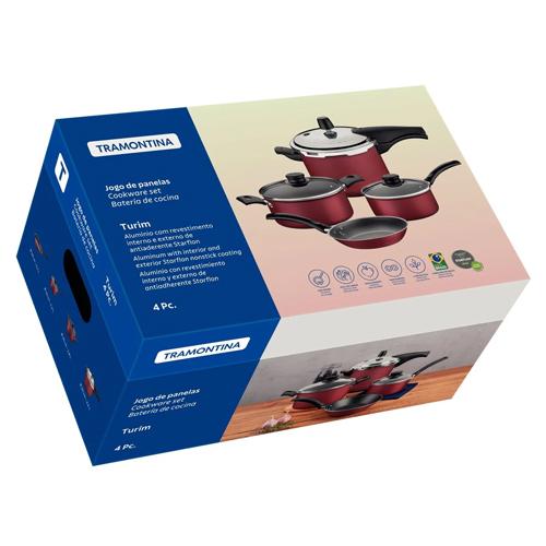 Jogo de Panelas Tramontina Turim em Alumínio com Revestimento Interno e Externo em Antiaderente Starflon Max Vermelho 04 Peças