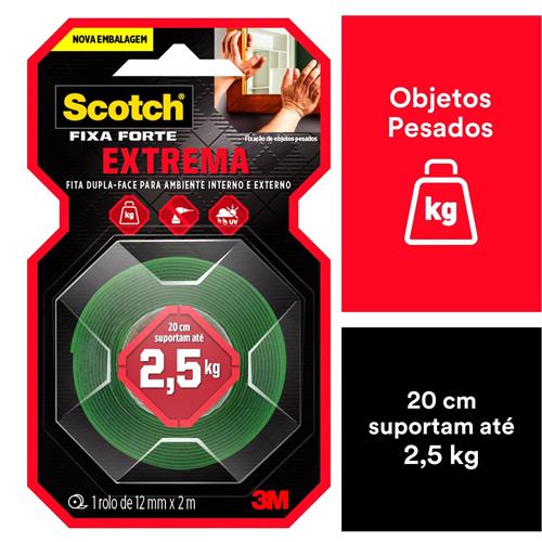 Fita Dupla Face Espuma 12mmx02m 2,5kg Fixa Forte Extreme