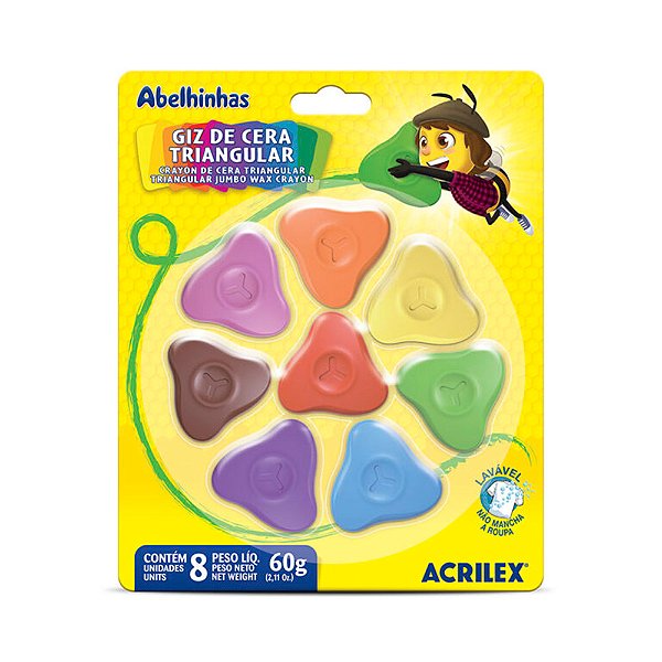 Giz De Cera Triangular 8 Cores 09324 Acrilex