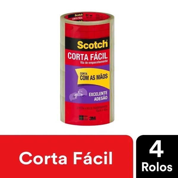Fita Adesiva Scotch 45mmx40m Corta Facil c/4 Transparente